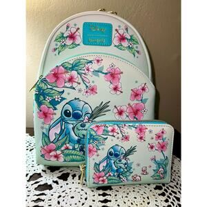 Loungefly Floral Stitch Scrump Green Mini Backpack Wallet